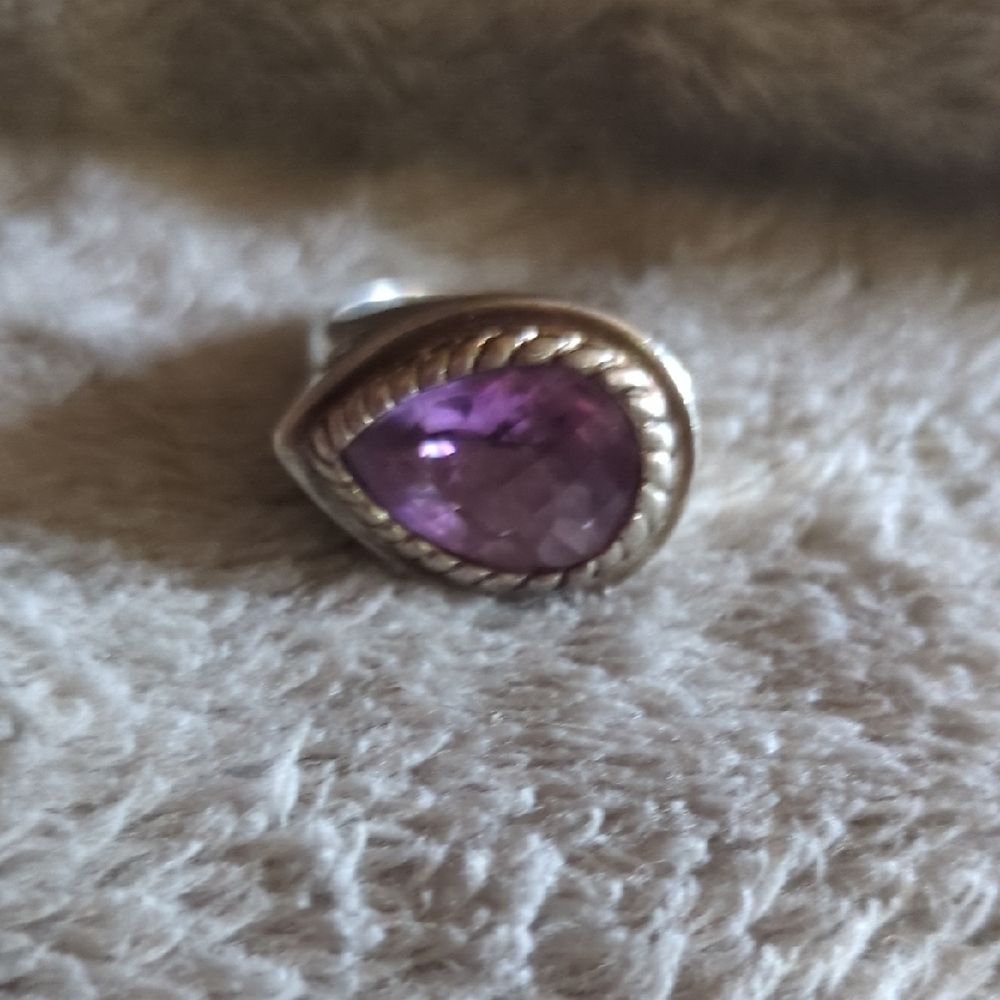 Vtg Sterling Silver Amethyst And Diamond Teardrop Ring